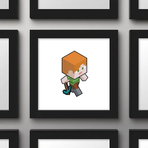 Vista 2 de Trends International Gallery Pops Minecraft - Arte isométrico de Alex para pared, versión enmarcada negra, 12 x 12 pulgadas