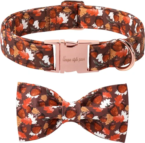 Vista 33 de Unique style paws Collar de perro de algodón con lazo, collar para cachorro con cuadrícula negra y azul para perros pequeños, medianos y grandes