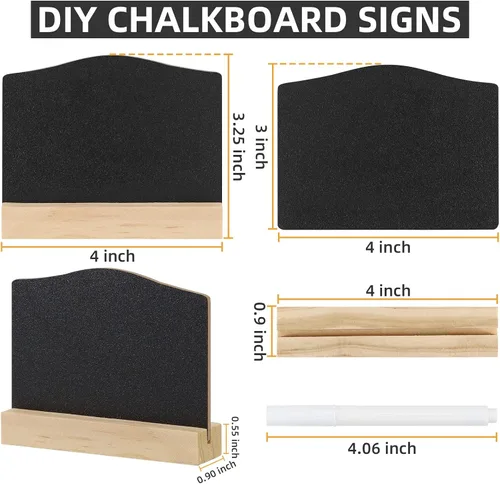 Vista 2 de Mini letreros de pizarra con soporte, paquete de 16 pizarras de madera reutilizables para mesa de 4 x 3 pulgadas, letreros de comida para bufé