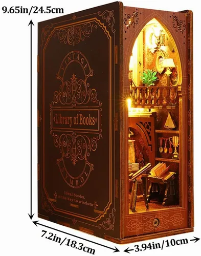 Vista 2 de Kit de manualidades 3D para rincón de lectura - Kit de casa en miniatura para adultos, adolescentes y principiantes, estantería de biblioteca