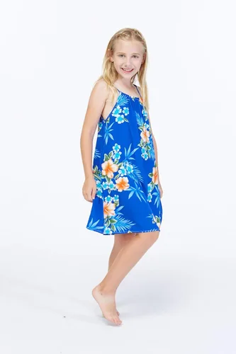 Vista 6 de Vestido hawaiano con cuello redondo para niña en hibisco
