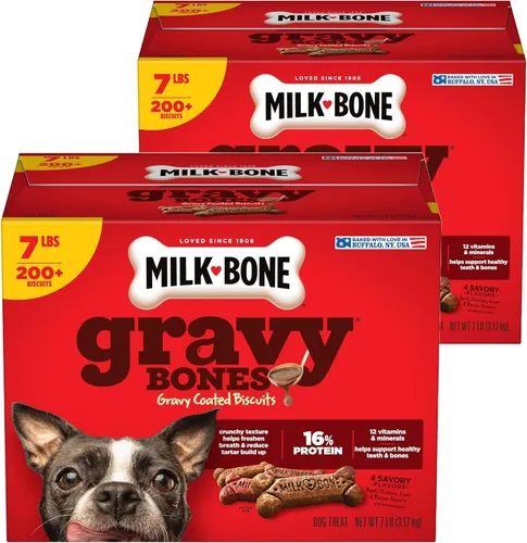 Vista 12 de Milk-Bone Gravy Bones - Golosinas para perros con 4 sabrosos sabores de carne recubiertos en salsa, 7 libras