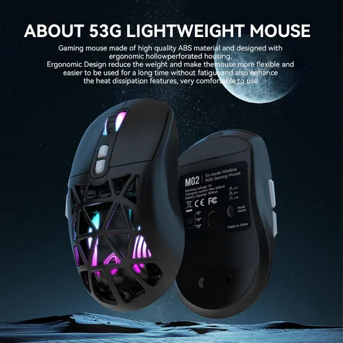 Vista 5 de FD Mouse inalámbrico para juegos, mouse macro programable RGB recargable, 10000 DPI, trimodo 2.4 GHz/BT 5.0 con cable, batería integrada de 3.7 V