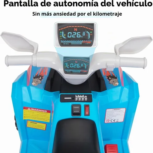 Vista 8 de TOBBI - Coche eléctrico para niños ATV 4 ruedas con remolque y música 6V Azul