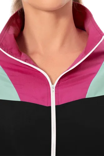 Vista 17 de Conjunto de traje de pista de bloque de color de los años 80, rompevientos de manga larga de los años 90, traje deportivo casual para mujer