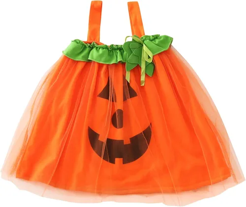 Vista 3 de Disfraz de princesa de tul para niñas pequeñas sin mangas con estampado de calabazas de Halloween de malla y tul