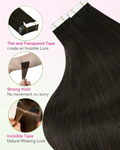 Vista 14 de YoungSee Extensiones de Cabello Humano con Cinta Balayage Extensiones de Cabello con Cinta Marrón Oscuro Extensiones de Cabello con Cinta Ombre