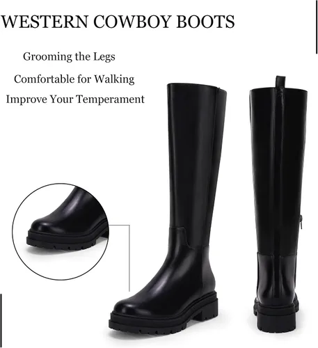 Vista 5 de Botas de plataforma hasta la rodilla para mujer, tacón grueso, cremallera lateral, botas de otoño e invierno