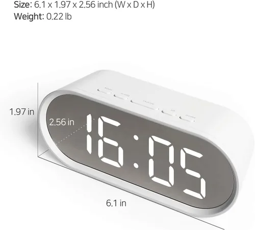 Vista 9 de mooas Reloj despertador digital Pop Mirror, reloj de escritorio LED rosa con luz nocturna, repetición, temperatura, funciona