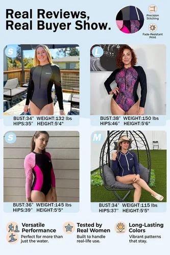 Vista 6 de Daci Trajes de baño de una pieza de manga larga para mujer, con protección Negro 1