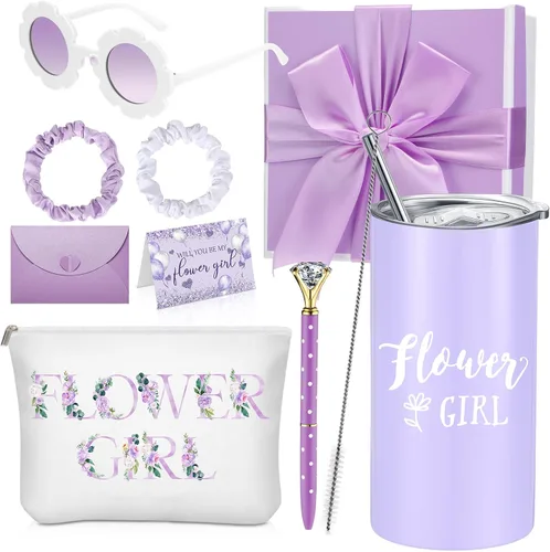 Vista 8 de Sieral Juego de 9 Piezas de Regalos de Propuesta para Niña de Flores, Vaso Personalizado para Niña de Flores con Pajita, Caja de Regalo para Novia