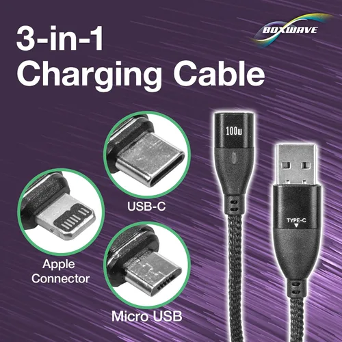Vista 4 de BoxWave Cable compatible con Jabra Enhance Plus - MagnetoSnap PD AllCharge (100 W), carga magnética trenzada USB tipo C Micro - negro azabache