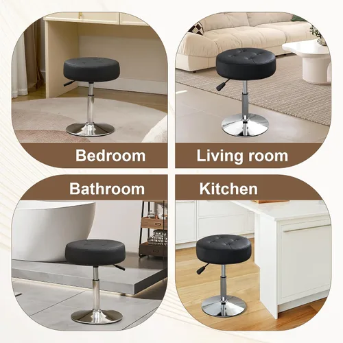 Vista 7 de Taburete Otomano Giratorio Silla para Sala de Maquillaje Taburete para Silla de Tocador Altura Ajustable Cuero Sintético Negro
