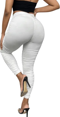 Vista 2 de Floerns Pantalones de leggings ajustados con cintura elástica y color liso para mujer