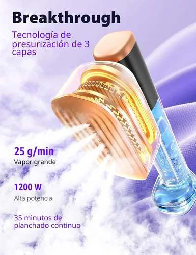 Vista 2 de Vaporizador de viaje para ropa con depósitos de agua de 6.1 fl oz, calentamiento rápido de 15 segundos, rendimiento de vapor fuerte de 0.91 oz/yd²