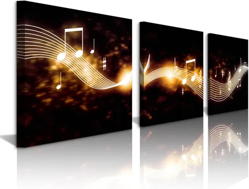Vista 21 de 3 piezas de lienzo musical para pared, impresiones de notas musicales abstractas, coloridas ilustraciones de ondas sonoras, claves agudas