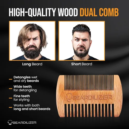 Vista 4 de Beardilizer Kit de cepillo para barba, cepillo de cerdas de jabalí 100% puro, peine de madera de lujo y 2 tijeras para bigote, aseo y cuidado