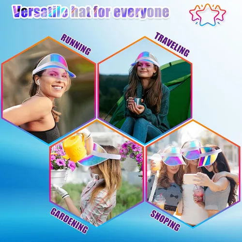 Vista 7 de Hercicy 12 viseras de verano para el sol, coloridas, transparentes, protección UV, visera de plástico para mujeres y hombres, golf, playa, fiesta