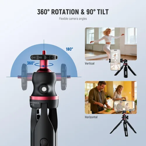 Vista 3 de NEEWER Versión de entrada Mini trípode para cámara, 360° pequeño soporte de escritorio portátil para DSLR, webcam, teléfono celular, soporte