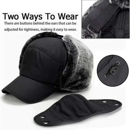 Vista 4 de Tozuor - Sombrero de trampero peludo, unisex con máscara facial, resistente al viento, cálido sombrero de trampero para invierno ruso sombreros