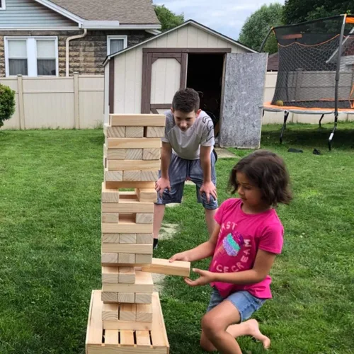 Vista 6 de PetGirl Torre gigante de caída de 54 piezas, juego de apilamiento de madera jumbo de más de 4 pies para niños y adultos, juego de pino de primera