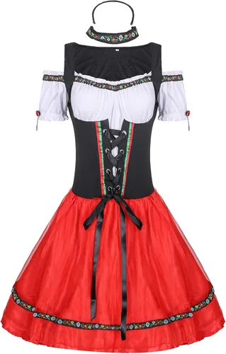 Vista 4 de WKSCLPAI Oktoberfest Costumes Women German Dirndl Dresses Traditional Carnival Clothes Maid Cosplay Party Masquerade Dresses