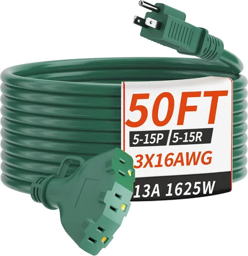 Vista 8 de PlugSaf Cable de Extensión para Exteriores de 50 Pies Calibre 16/3 con Múltiples Tomacorrientes Indicador de Luz, Cable de Extensión Flexible de 3