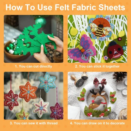 Vista 11 de Hojas de fieltro de 8 x 12 pulgadas para manualidades, 40 piezas hojas de tela cuadradas, paquete de colores surtidos no tejidos, 1mm de grosor