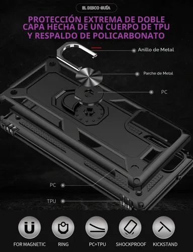 Vista 5 de Funda para Samsung Galaxy Note 20, Note20 5G con protectores de pantalla HD, soporte de anillo de metal de grado militar Androgate con soporte de 15