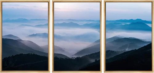 Vista 20 de SIGNWIN Lienzo enmarcado para pared, juego de arte nublado de tormenta, cielo, bosque otoñal, árboles, rústico, naturaleza, fotografía, realismo