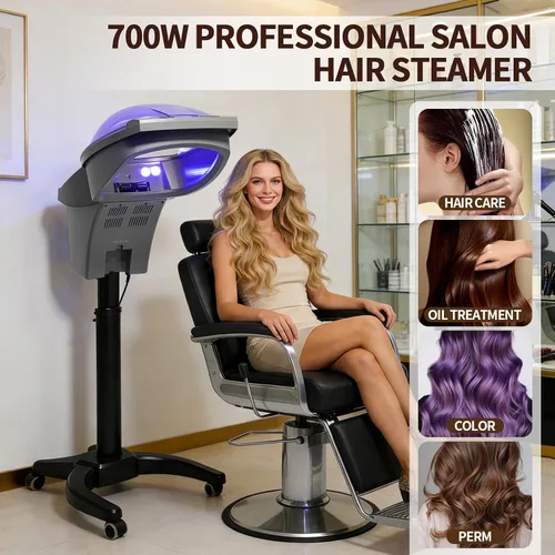Vista 2 de Máquina profesional de vapor de pelo de salón, 700 W profesional acondicionador profundo vapor de cabello, ozono cuidado del cabello spa vapor
