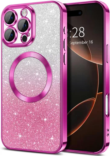 Vista 110 de Hython Funda para iPhone 13 Pro transparente con purpurina magnética [compatible con MagSafe] Protector completo de lente de cámara delgado