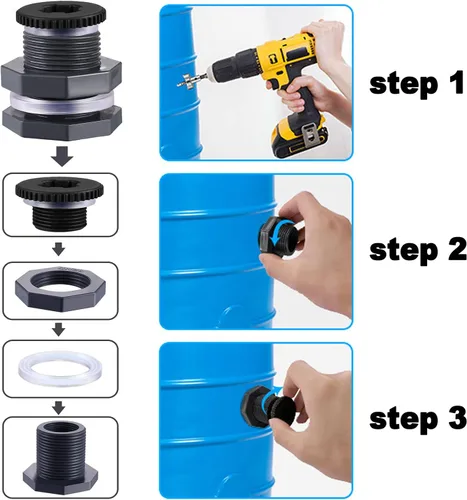 Vista 7 de Kit de accesorios de mamparo para barril de lluvia de 2 piezas con tapones y herramienta de sierra de corona, kit de conector de grifo de PVC de 1/2