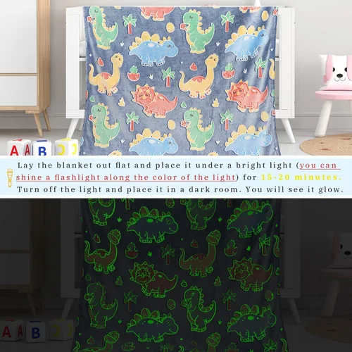 Vista 5 de Gdindff Bonita manta infantil que brilla en la oscuridad con diseño de dinosaurio para niños, de franela que brilla en la cama, sofá, sofá, manta