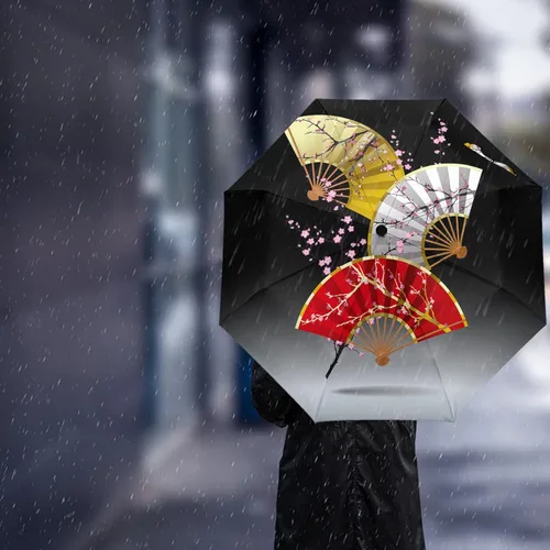 Vista 3 de DHDM Automatic Umbrella for Rain and Sun Male Women Beach Parasol Print Folding Umbrella