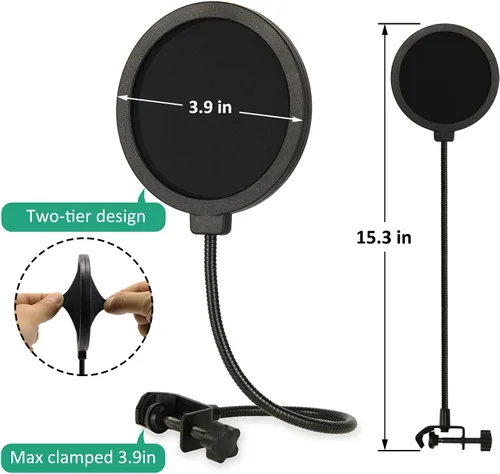 Vista 6 de Soporte de choque AT2020 con filtro pop y parabrisas de espuma, micrófono de reducción de ruido, soporte de micrófono para micrófono de audio