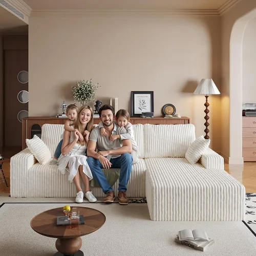Vista 21 de Sofá seccional en forma de U de 108 pulgadas con otomana, sofá seccional modular de pana con asiento profundo, sofá modular moderno en forma de L