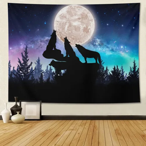Vista 9 de feelacle Tapiz de luna de montaña, cielo nocturno estrellado, 60 x 40 pulgadas, blanco y negro, decoración de fiesta para dormitorio, sala de estar