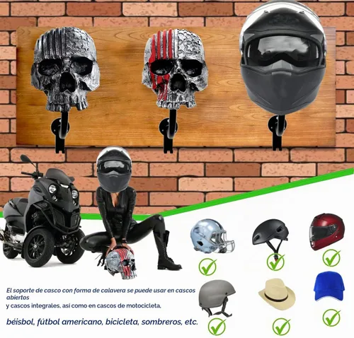 Vista 5 de Soporte para casco de calavera, soporte de pared para casco con ganchos, colgador de casco para abrigos, gorras, béisbol, casco de rugby, accesorios