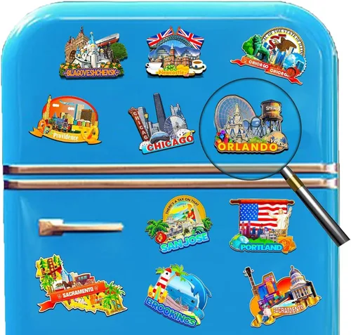 Vista 4 de Imán de madera para nevera Orlando Florida, Estados Unidos, 3D, monumentos de viaje, coleccionables, recuerdos, decoración hecha a mano -2148