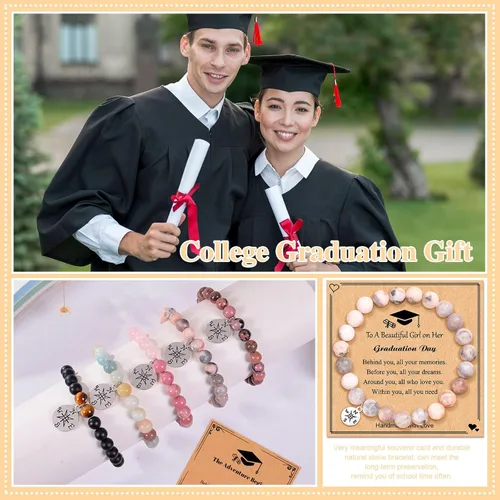 Vista 13 de 2024 Graduation Gifts for Her Him Natural Stone Bracelet Class of 2024 High School College Graduation Gift for Women Men