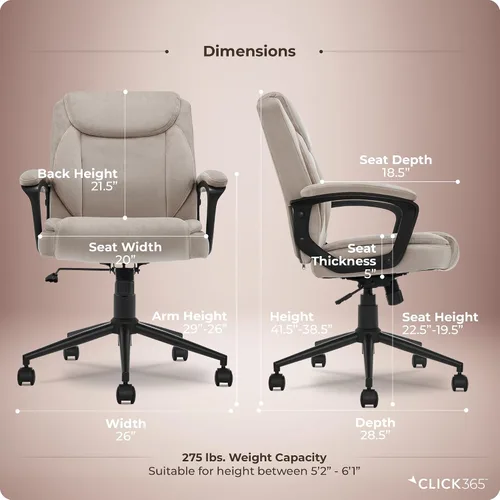 Vista 4 de Click365 Transform 1.0 Silla de oficina ergonómica, silla de escritorio con respaldo medio con brazos acolchados, soporte lumbar, altura ajustable