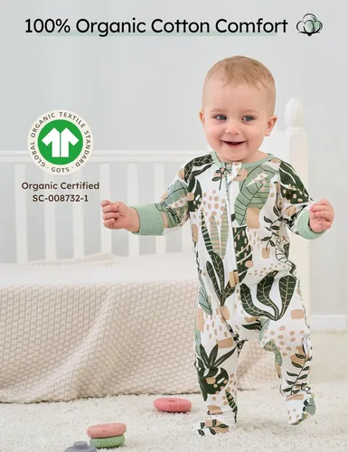 Vista 2 de Yoofoss Pijama para bebé 100% algodón orgánico para recién nacido, 0-3, 3-6, 6-9 meses, ropa de 3 piezas con pies