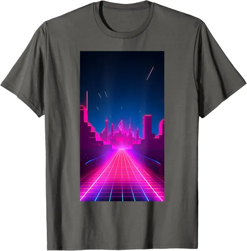 Vista 31 de Camiseta Retrowave Street 80s Vaporwave Synthwave, Negro -, Pequeña