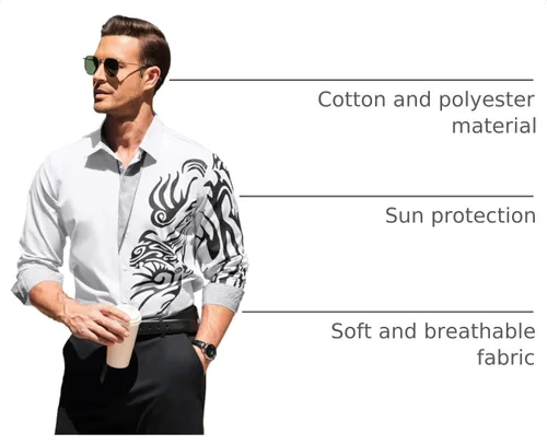 Vista 4 de COOFANDY Camisa de vestir con botones y estampado para hombre, camisas casuales de manga larga
