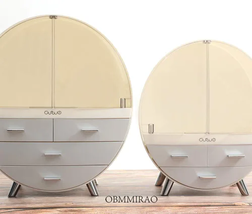 Vista 5 de Elegante caja organizadora de maquillaje a prueba de polvo, organizador de cosméticos mediano impermeable con cajones para cuidado de la piel