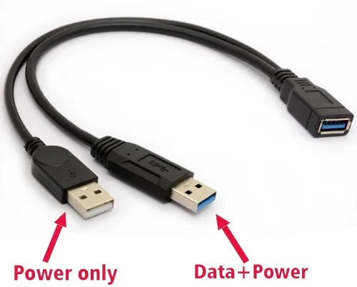 Vista 4 de USB 3.0 Cable de carga de alimentación dual Cables Y Adaptador (11.8 in) Cable tipo A macho a hembra Código de extensión 11.8 in