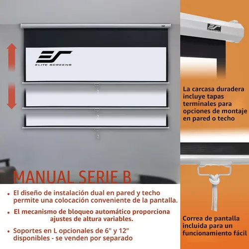 Vista 9 de Pantalla retráctil para proyector, de la marca Elite Screens, 120 pulgadas, diagonal 4:3 Blanco
