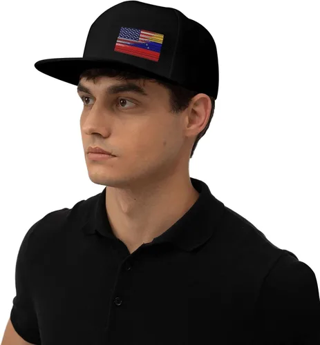Vista 3 de Gorra de béisbol con bandera de Venezuela de Estados Unidos para hombres y mujeres, gorra de béisbol ajustable para adultos, color negro, Negro