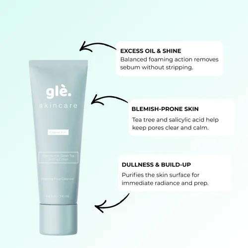 Vista 4 de Gle Skin Limpiador facial espumoso – Suave lavado de limpieza profunda de poros – Lavado facial refrescante para control de aceite, eliminación